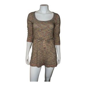 Anthropologie C. Keer Paintbox Scoop Neck Tunic Dress Belted Orange Yellow Small